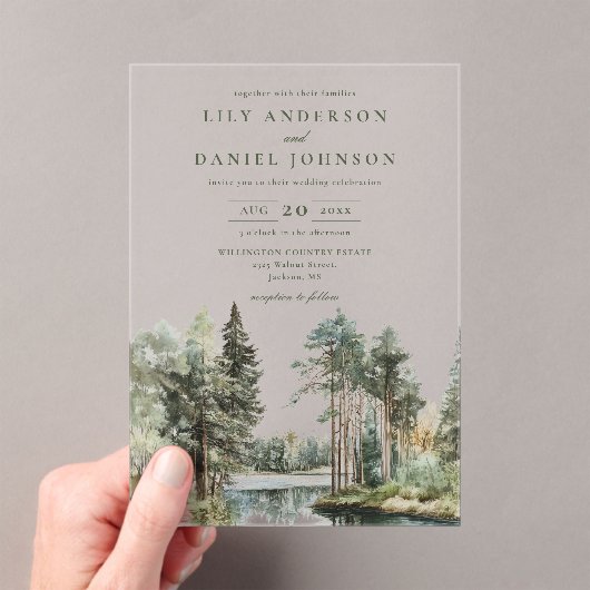 Woodland Forest Lake Wedding Acrylic Invitation (In situ (ordinateur de poche))