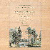Woodland Forest Lake Wedding Acrylic Invitation (Recto)