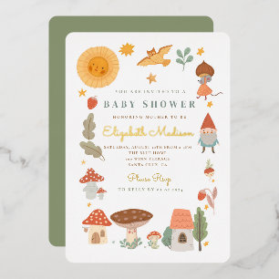 Woodland Forest Mushroom Baby shower Folie Invitat Folie Uitnodiging