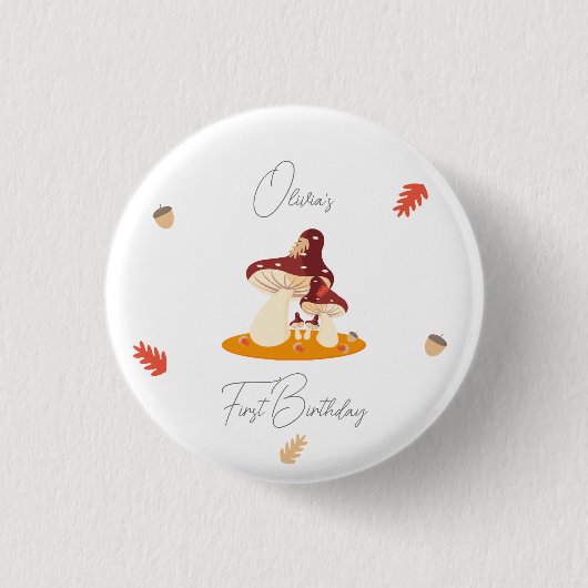 Woodland Forest Mushroom Eerste Verjaardag Ronde Button 3,2 Cm (Voorkant)