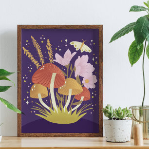 Woodland Forest Mushroom Illustratie Poster
