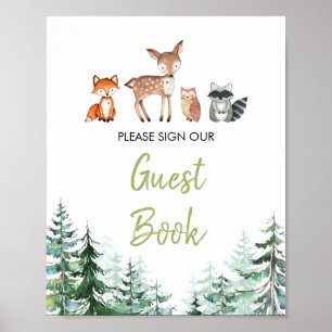Woodland Forest Oh Boy Baby shower Gastboek Poster
