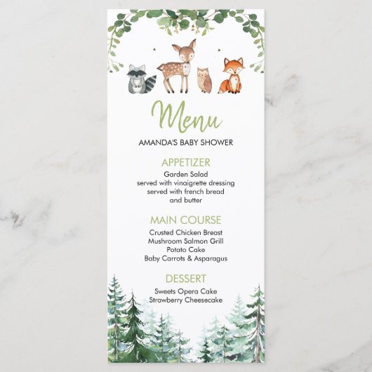 Woodland Forest Oh Boy Baby shower Menu (Voorkant)