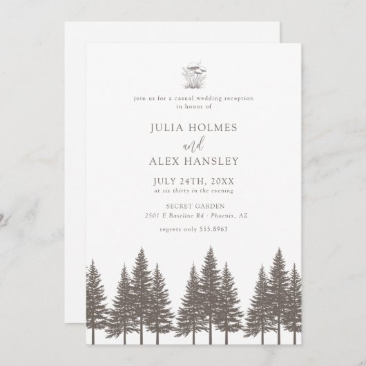 Woodland Forest Pine Tree | Rustic Casual Wedding Kaart (Voorkant / Achterkant)