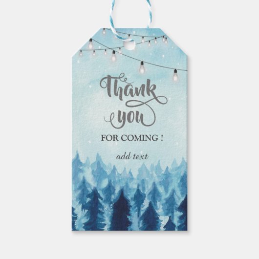 Woodland, Forest, Pine Trees Blue Dank je cadeautj Cadeaulabel (Voorkant)
