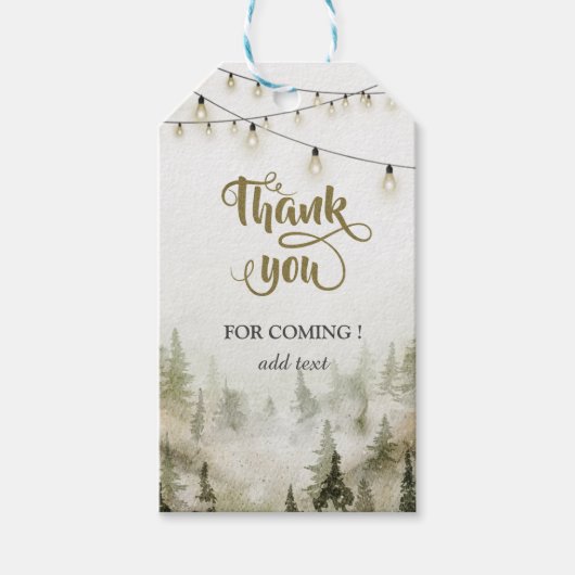 Woodland, Forest, PineTrees, String Lights Dank u Cadeaulabel (Voorkant)