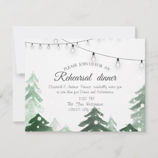 Woodland, Forest String Lights, Rehearsal Dinner Kaart (Voorkant)