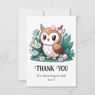 Woodland Forest Uil Baby shower Bedankkaart