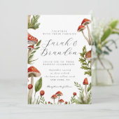 Woodland forest Waterverf Paddenstoel bruiloft Kaart (Staand voorkant)