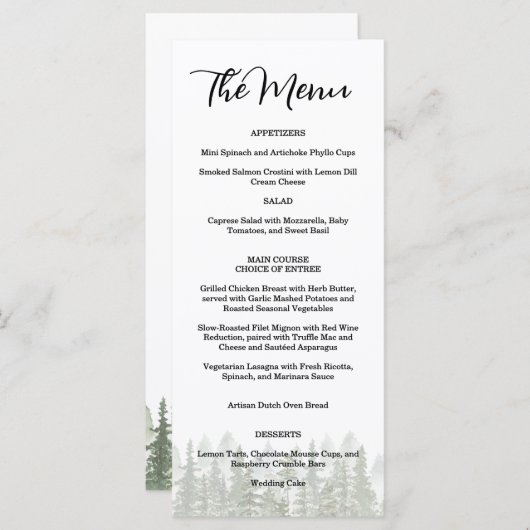 Woodland Forest Wedding Green Menu (Voorkant / Achterkant)