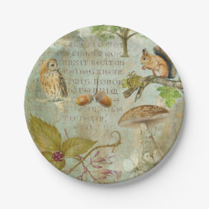 Woodland Forest Wildlife Squirrel, Owl, Autumnal Papieren Bordje