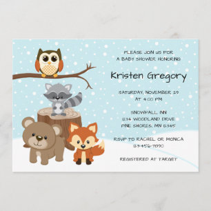 Woodland Forest Winter Baby Shower Uitnodigingen