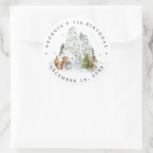 Woodland Forest Winter Birthday Party Dank u Ronde Sticker (Tas)