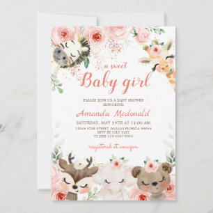 Woodland forêt bébé fille baby shower Invitation