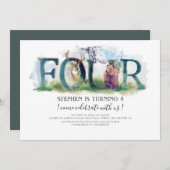 Woodland Four - 4e verjaardag uitnodiging (Voorkant / Achterkant)