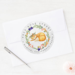 Woodland Fox Adres Baby bos Ronde Sticker