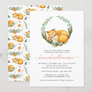 Woodland Fox Autumn Baby shower Kaart