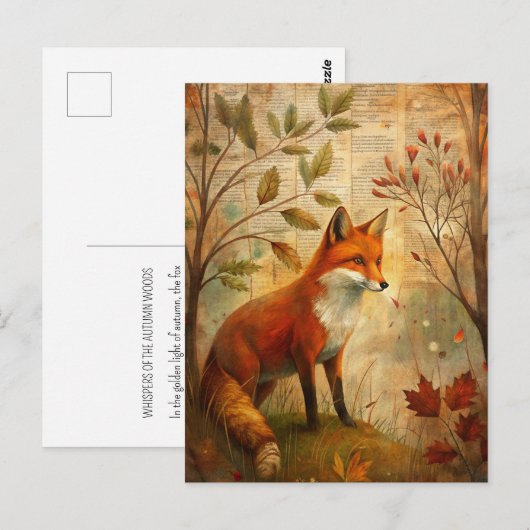  Woodland Fox Autumn verlaat aards rustiek Briefkaart (Voorkant / Achterkant)