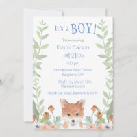 Woodland Fox Baby Boy Script Floral Baby shower