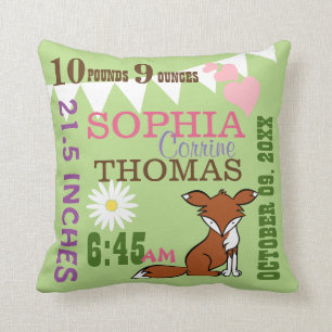 Woodland Fox Baby Geboortestatistieken Kussen