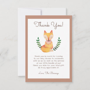 Woodland Fox Baby shower bedankje Bedankkaart