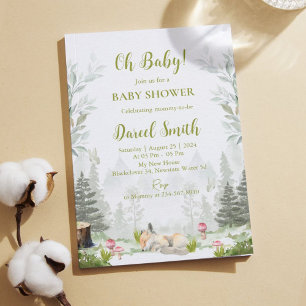 Woodland Fox Baby shower bewerkbare uitnodiging