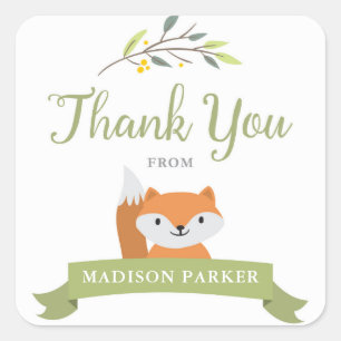 Woodland Fox Baby shower Dank u Stickers