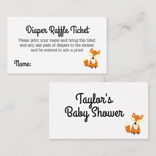 Woodland Fox Baby shower Diaper Raffle Ticket Informatiekaartje (Voorkant / Achterkant)
