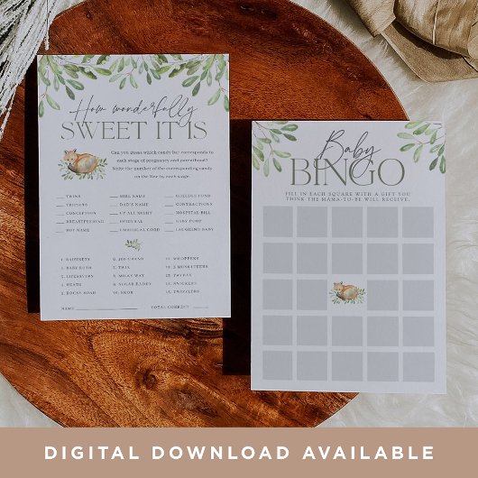 Woodland Fox Baby shower double face carte de jeu