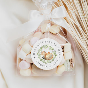 Woodland Fox Baby shower Favor Ronde Sticker