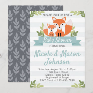 Woodland Fox Baby shower Invitation Invite Kaart