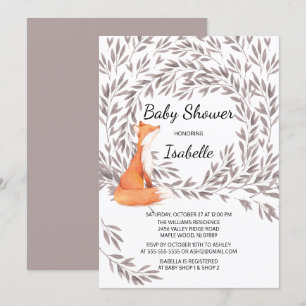 Woodland Fox Baby shower Invite Kaart