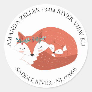 Woodland Fox Baby shower retour adreslabel Ronde Sticker