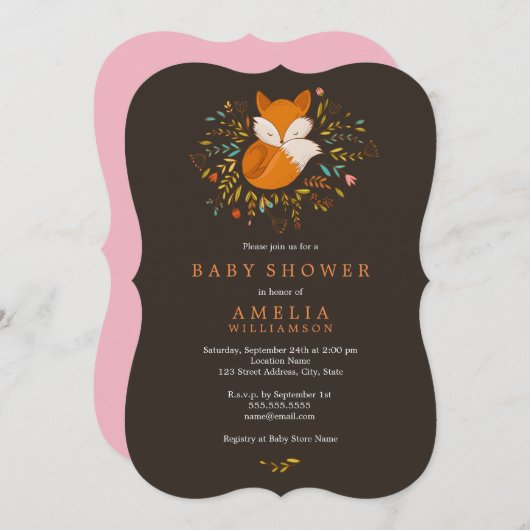 Woodland Fox Baby shower Uitnodiging (Voorkant / Achterkant)