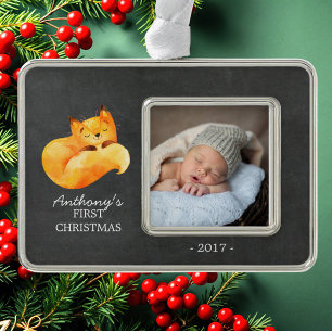 Woodland Fox Baby's 1e Kerstmis Foto Ornament