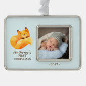 Woodland Fox Baby's 1e Kerstmis Foto Ornament (Voorkant)