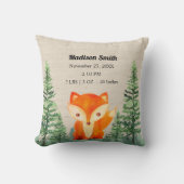 Woodland Fox Birth Stats Brown Nursery Kussen (Voorkant)