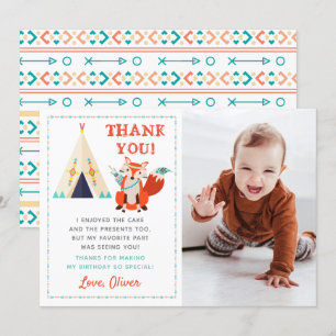 Woodland Fox Boho Birthday Photo Carte de remercie