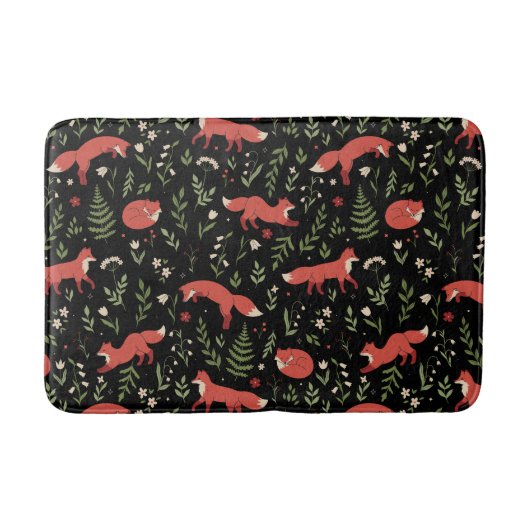 Woodland Fox Botanical Pattern Bath Mat (Voorkant)