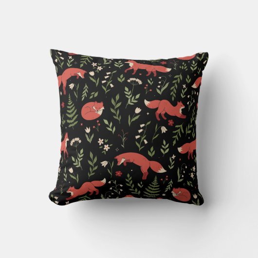 Woodland Fox Botanical Pattern Kussen (Voorkant)