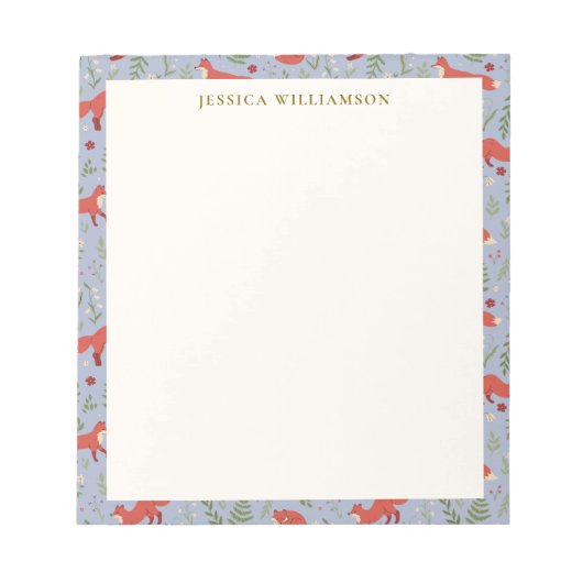Woodland Fox Botanical Pattern Personalized Name Notitieblok (Voorkant)