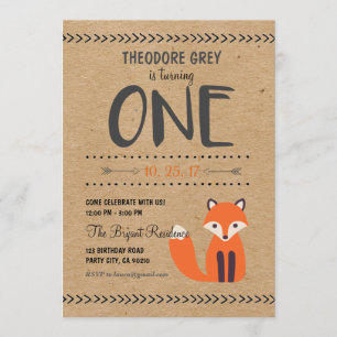 Woodland Fox Chevron Boy First Birthday uitnodigin Kaart