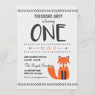 Woodland Fox Chevron Boy First Birthday uitnodigin Kaart