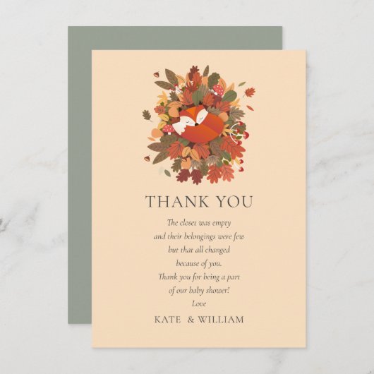 Woodland Fox Cub Baby shower Dank u Gedicht Bedankkaart (Voorkant / Achterkant)