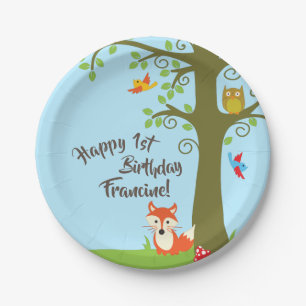 Woodland Fox Cute Kids Birthday Party Papieren Bordje