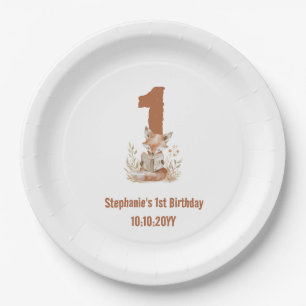 Woodland Fox Een boek lezen 1e verjaardagsfeestje Papieren Bordje