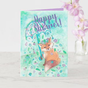 Woodland Fox en Flowers Happy Shower Card Kaart