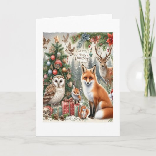 Woodland Fox en Uil Kerstmis Kaart (Voorkant)