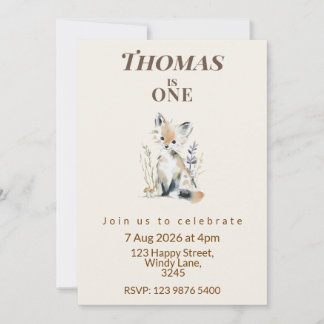 Woodland Fox First Birthday Invitation Kaart
