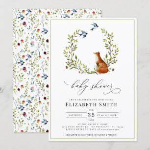 Woodland Fox Floral Gender Neutral Baby shower Kaart